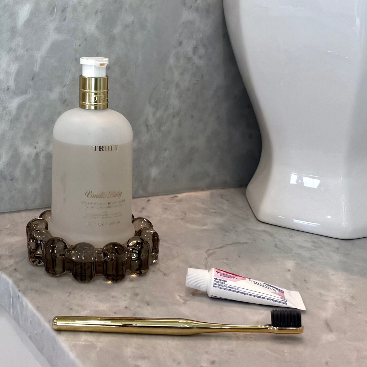Gold Metallic Toothbrush- black styled in Teresa’s home