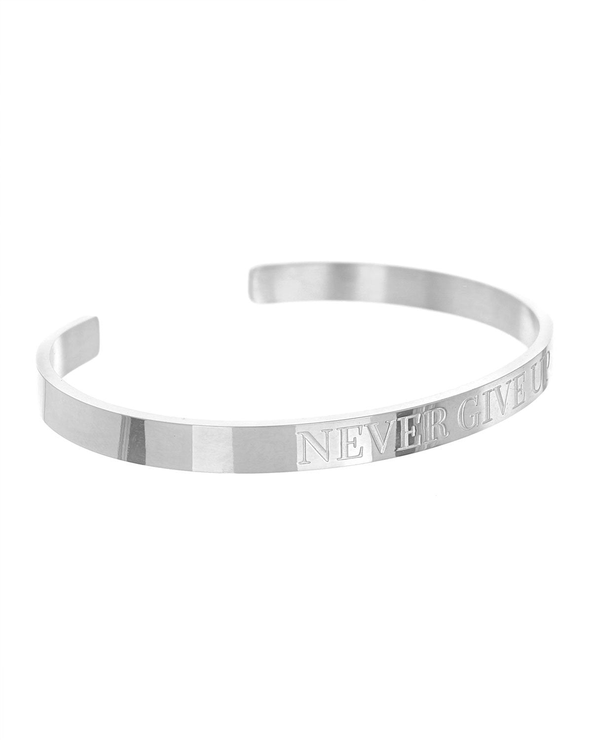 Never Give Up Open Cuff Bracelet | Silver - Teresa Collins Studio